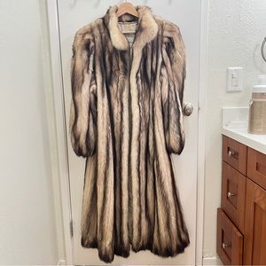 Finch Fur coat real brown and beige long fur jacket mink
